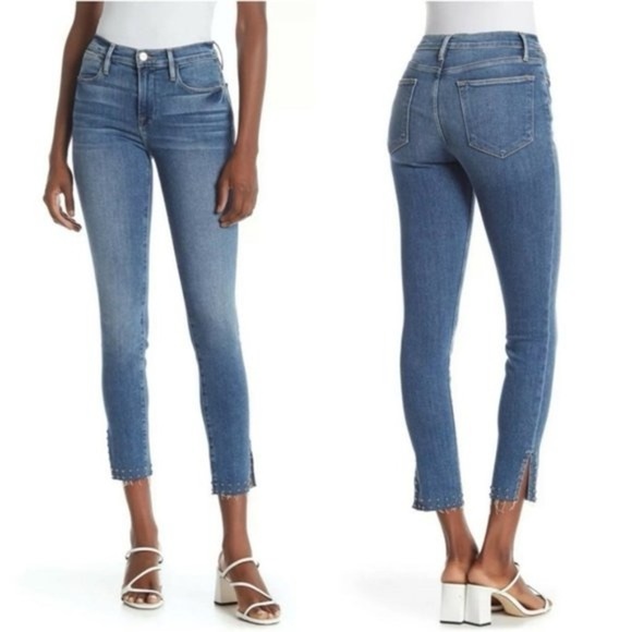 FRAME Le High Skinny Slit Studded Jeans Hazelwood 30 - Picture 6 of 14